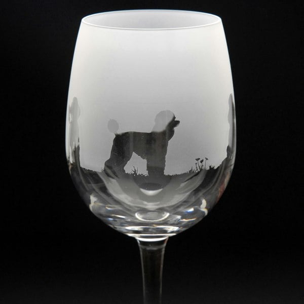 Glyptic Glass Art Poodle Dog Crystal Wine Glass - Hand Etched/Engraved Gift
