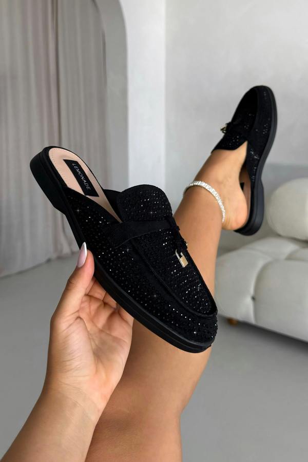 Love Lemonade Crystal Dream Slip On Clog Mules Black