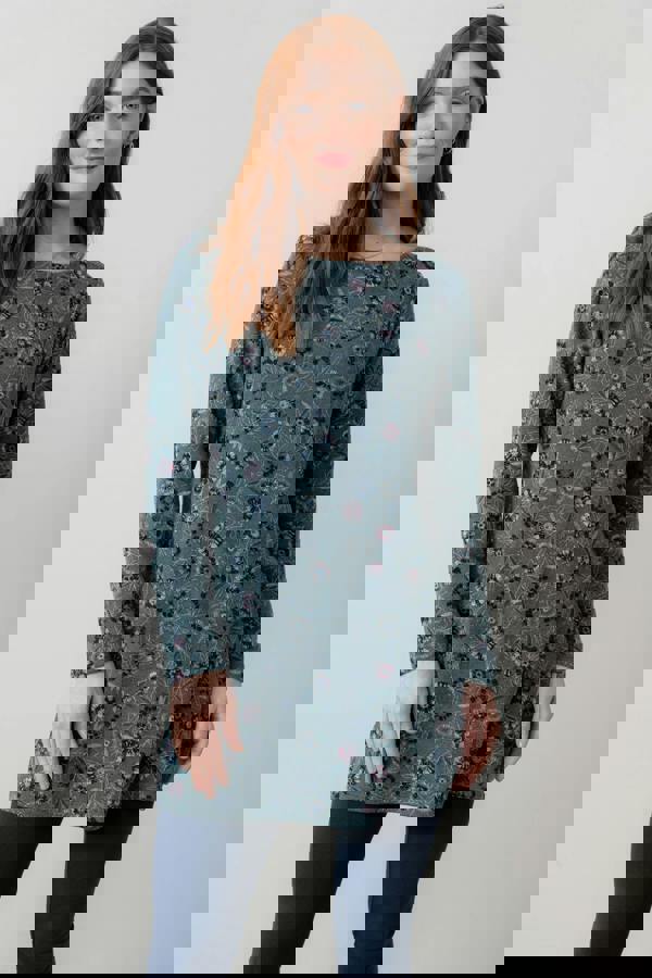 Lily & Me Angela Long Sleeve Printed Knit Tunic Sea Mist