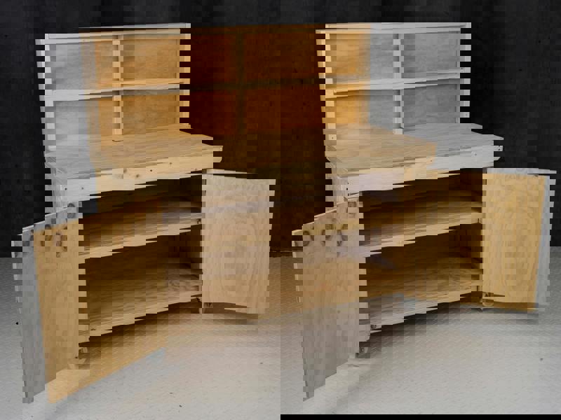 Arbor Garden Solutions Wooden Plywood Top Workbench With Lockable Cupboard (V.9) With back panel, With wheels, Double Shelf