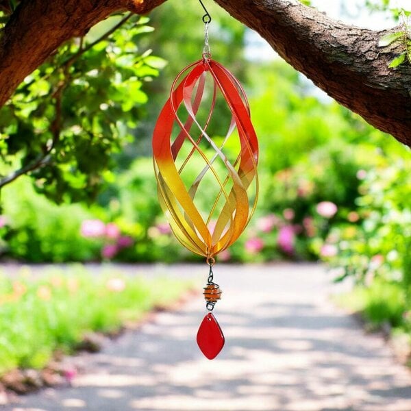 EDH Door Hardware Flame Red Metal Hanging Spinner – 40cm x 14cm | Wind-Powered Kinetic Garden Ornament | Outdoor Hanging Wind Spinner