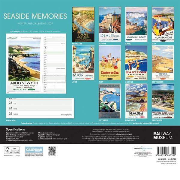National Railway Museum, Seaside Memories Poster Art Calendar 2027, Wall Calendars, Month To View, Travel, Gift