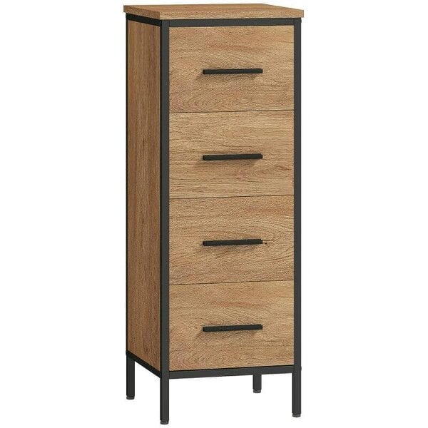 Narrow Bathroom Storage Cabinet with 4 Drawers - Oak