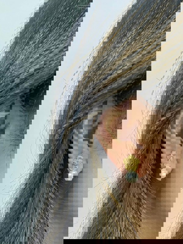 SVNX Floral Pearl Stud Earrings in Gold Colour