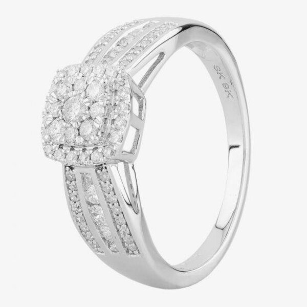 T. H. Baker 9ct White Gold 0.50ct Diamond Square Cluster Shouldered Ring TH012558R - P