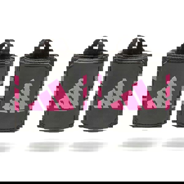 Pair of black adidas wrist wraps with pink stripes featuring Adidas logo on a white background