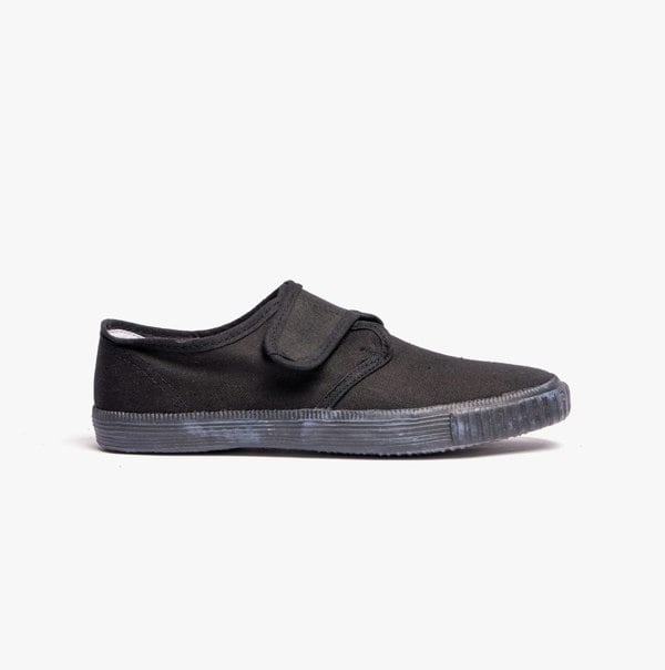 DEK RILEY Black Canvas Unisex Kids Touch Fastening Plimsoll