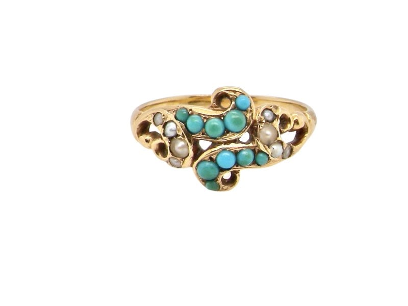 Vintage Tom A Victorian turquoise and pearl dress ring