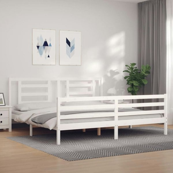 Berkfield Bed Frame with Headboard White Super King Size Solid Wood