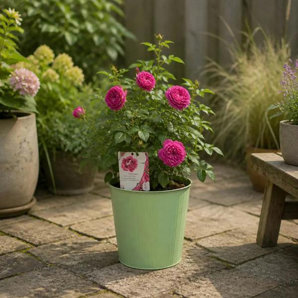 5L Rose Let's Celebrate Dark Pink Rose Bush- Beautiful Flowering Garden Plant - Metal Green Vertical