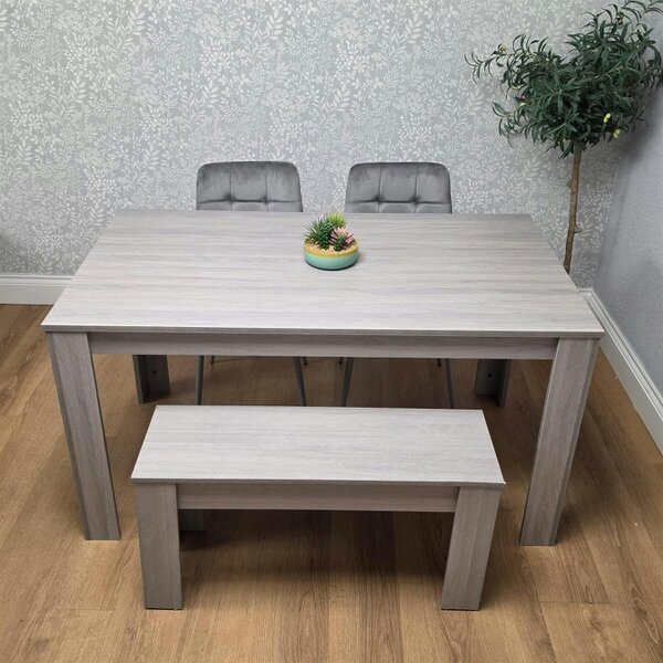 Kosy Koala Modern Rectangle Dining Table Set With 2 Grey Velvet Chairs And 1 Bench Dining Room Furniture