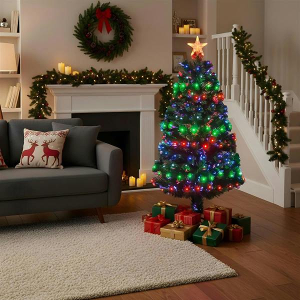 6ft Fibre Optic Christmas Tree, Multicolour LED Pre-Lit with 8 Light Modes, PVC Green Tips image 5