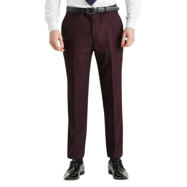 Infinity Leather Men's Wine Suit Trouser Prince Of Wales Formal Trouser