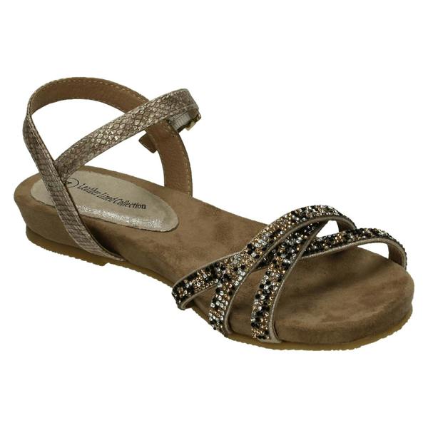 Savannah Ladies Leather Collection Flat Diamante Sandals