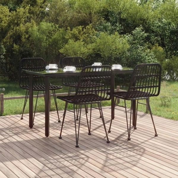 Berkfield 5 Piece Garden Dining Set Black Poly Rattan
