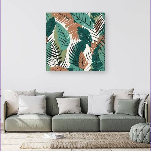 Warren Reed Tropical Floral Leaves Green Brown Canvas