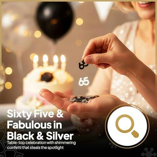 65th Birthday Black and Silver Foil Confetti Party Table Decoration Set, 1 Pack to 4 Pack Options image 6