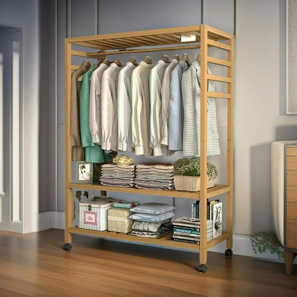 Rafaelo Mobilia Bamboo 4-in-1 Open Wardrobe With Shoe Rack