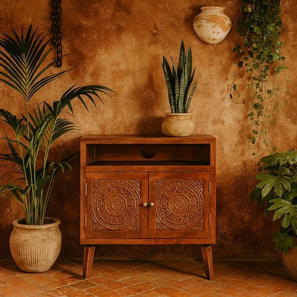 Wyld Haus Talloires Antique Style Cabinet Entertainment TV Media Unit 2 Doors Open Shelf