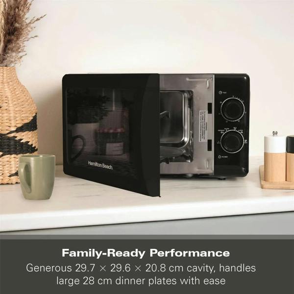 Hamilton Beach 20L Manual Black Microwave With Stainless Steel Cavity - Hamilton Beach UK