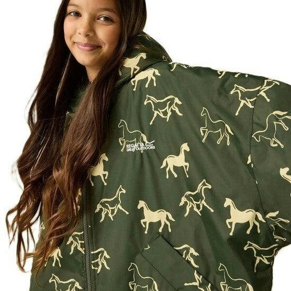 Regatta Junior Kids Waterproof Fleece Lined Robe Khaki Horse