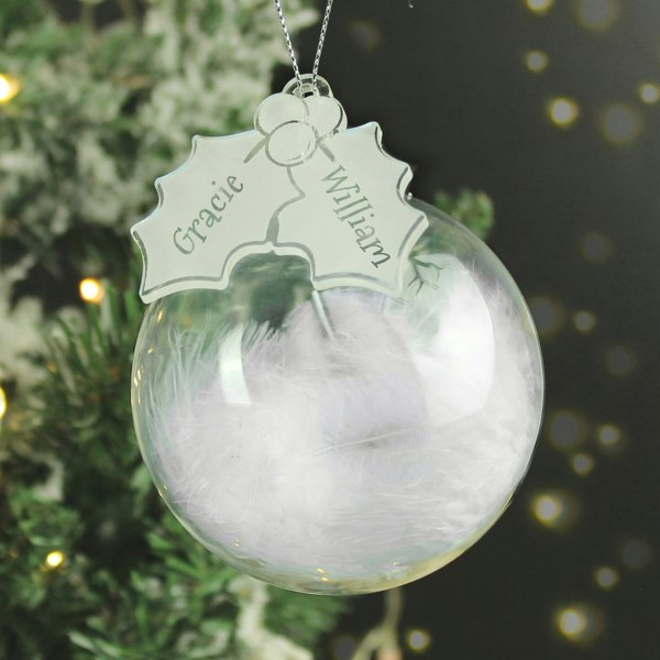 Personalised Memento Company Personalised Holly Acrylic White Feather Bauble