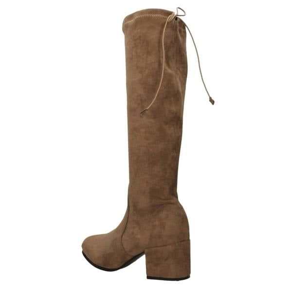 Spot On Ladies Spot On Mid Block Heel High Leg Boot with Back Tie and Inside Zip F51246
