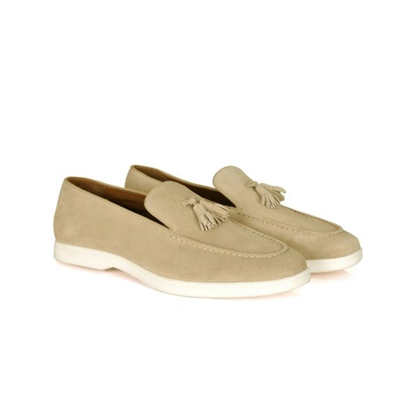Lorenzo Suede Tassel Loafers - Beige