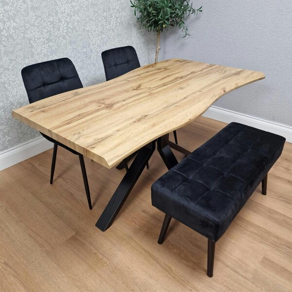 Kosy Koala Dining Table Set With 2 Black Velvet Chairs And Black Velvet Bench Dining Room Furniture