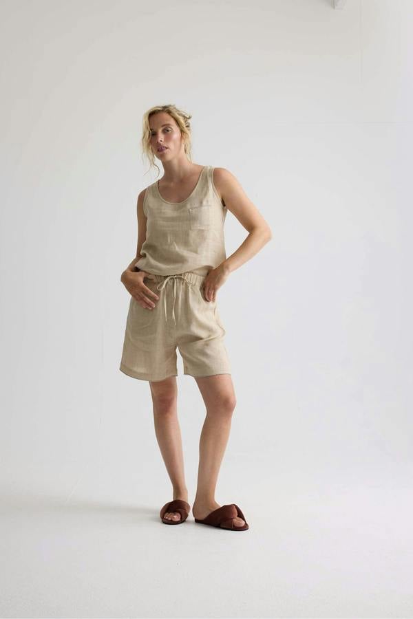 Pretty You London Relaxed Linen Vest In Summer Sand