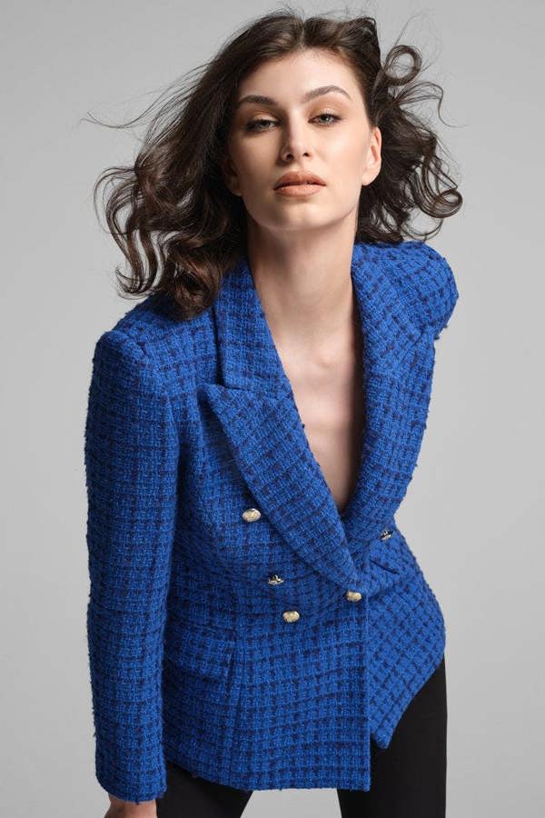 Rumour London Cambon wool-blend boucle tweed blazer in royal blue