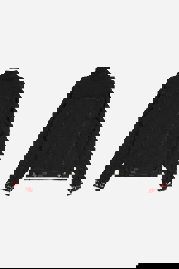 ENORSIA Black Classic Denim Jacket With Sleeve Embroidery