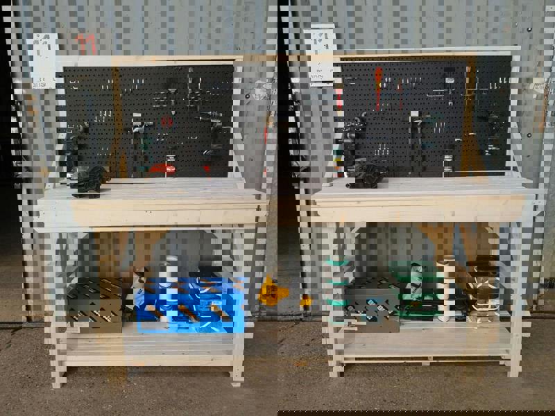 Wooden Kiln-Dry Workbench with Pegboard – Sturdy and Durable Workstation for Garages, Workshops, and Sheds with Tool Organization Panel, Available with Wheels or Without