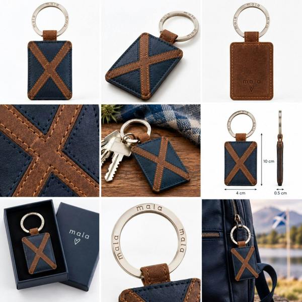 Mala Leather Saltire Scottish Flag Leather Keyring