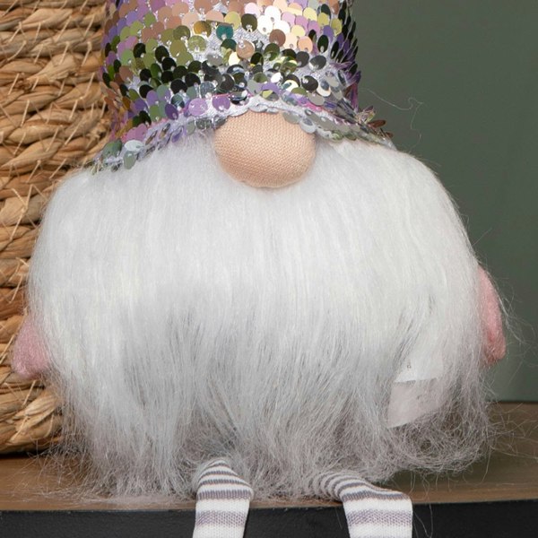 Samuel Alexander 49cm Festive Christmas Sitting Gonk with Dangly Legs & Sequin Hat in Pink & Grey