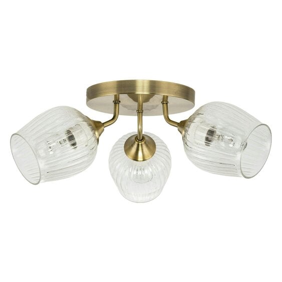 Happy Homewares Modern Chic Antique Brass Ceiling Light with Clear Ribbed Glass Shades