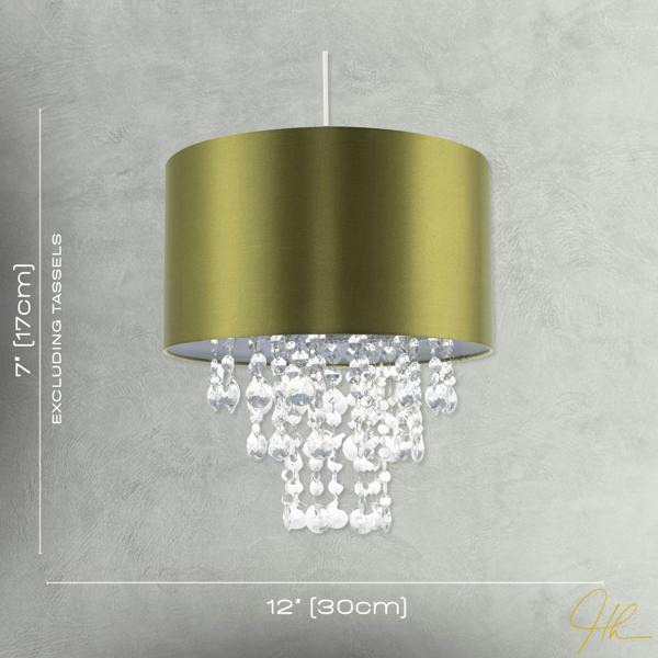 Modern Olive Green Satin Fabric Pendant Shade with Clear Acrylic Drops Image 7