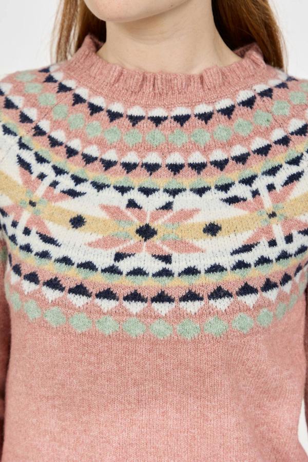 Mudflower Fair Isle Yoke Crew Neck Frill Knit Jumper