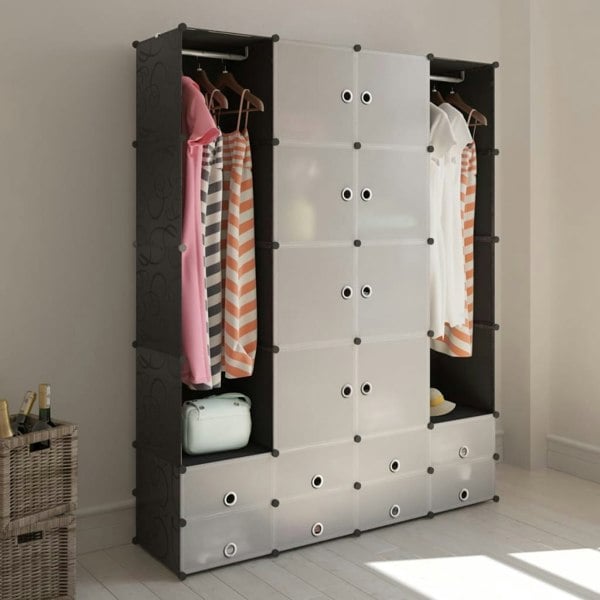 Berkfield Modular Cabinet 18 Compartments Black and White 37x146x180.5 cm