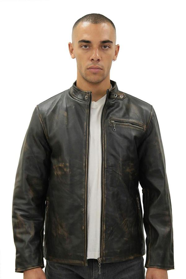 Infinity Leather Mens Vintage Black Leather Biker Jacket- Sarajevo