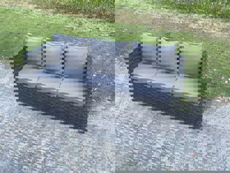 Fimous 6 Seater PE Wicker Rattan Garden Furniture Set Lounge Sofa Chair and Rectangular Dining Table Set Big Footstools Dark Grey Mixed
