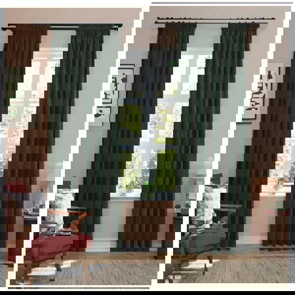 Furn Chenille Lined Pencil Pleat Curtains - Bottle