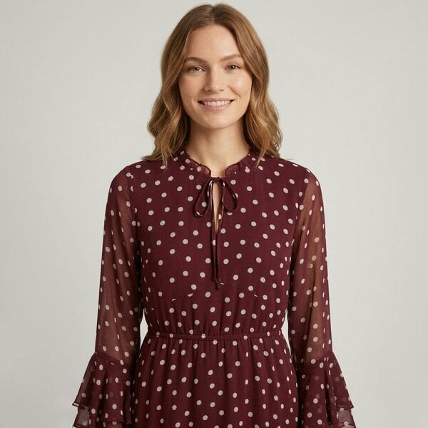 Izabel London Polka Dot Frilled Semi Sheer Midi Dress