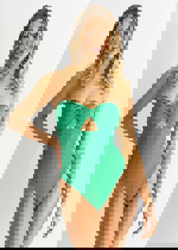 Gini London Green Twist Front Textured Swimsuit