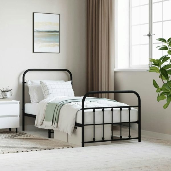Berkfield Metal Bed Frame with Headboard and Footboard Black 90x200 cm