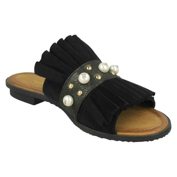 Spot On Ladies Spot On Pearl Trim Mules