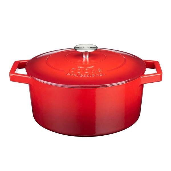 Cooks Professional 26cm Cast Iron Casserole | Graduated Red