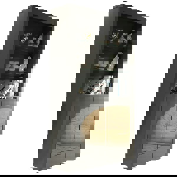 Mex Furniture Tall Display Cabinet 170cm Oak Matt Body and White Gloss Doors – Modern Open Shelving Unit (Copy) (Copy)