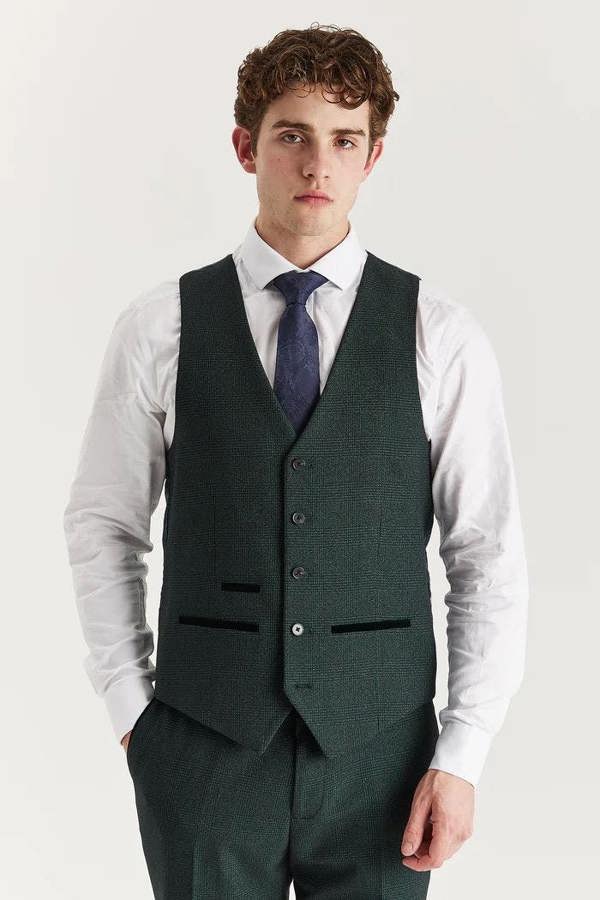 Infinity Leather Men's Green 3 Piece Prince Of Wales Formal Suit