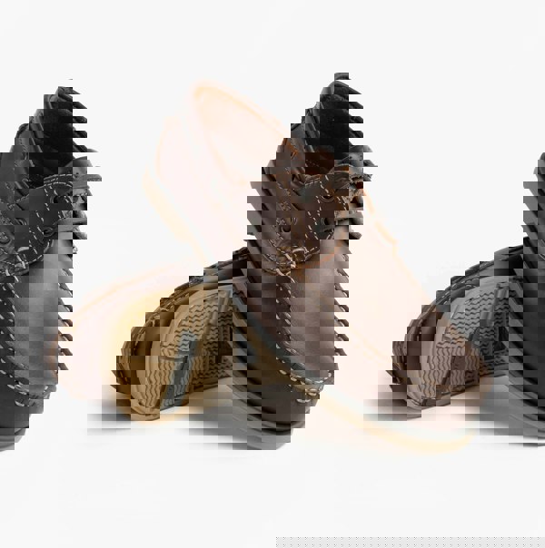 DEK RIVER Mens Leather Moccasin Boat Shoes Brown